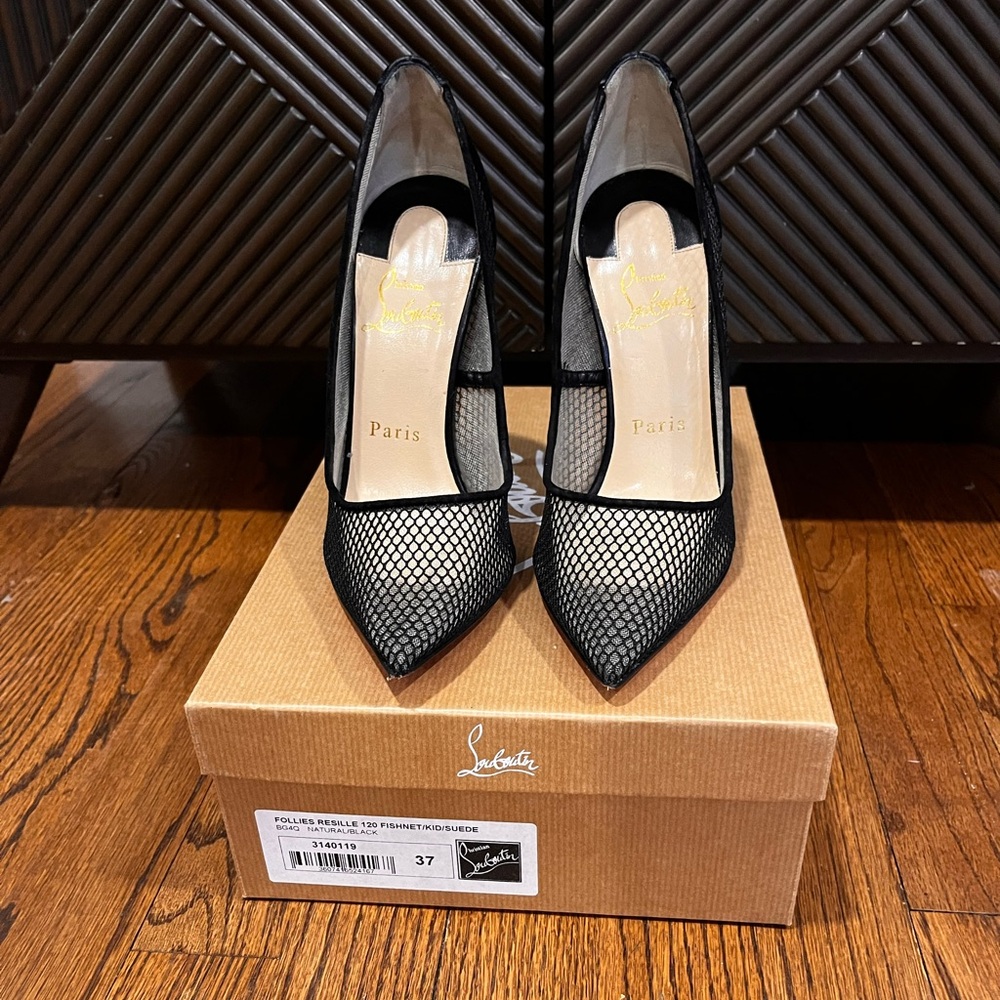 Christian Louboutin Follies Resille 120 Pump in Black, size 37